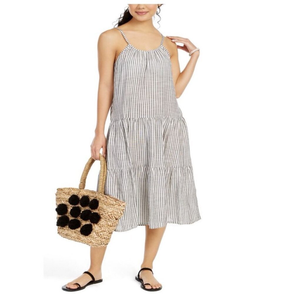 NWT Raviya Black White Stripe Cover Up Swimsuit Midi Dress Small